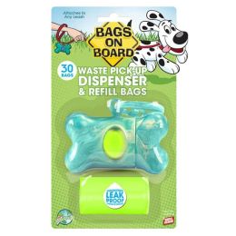 Bags on Board Bone Waste Pick-up Bag Dispenser with Dookie Dock Turquoise 2 rolls of 15 pet waste bags 9 in x 14 in