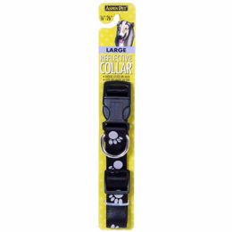 Aspen Reflective Paw Adjustable Dog Collar Black 1 in x 16-26 in Large