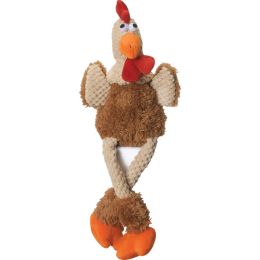 goDog Checkers Rooster with Chew Guard Technology Tough Plush Dog Toy Brown Large
