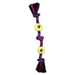 Mammoth Pet Products 3 Knot Tug Dog toy w/4in Tennis Ball 3 Knots Rope with Tennis Ball Multi-Color 20 in Medium