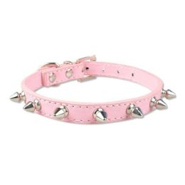 Pet Leather Spike Nail Collars (Color: Pink, size: L)