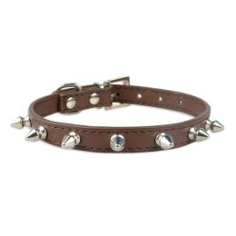 Pet Leather Spike Nail Collars (Color: Brown, size: XS)