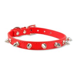 Pet Leather Spike Nail Collars (Color: Red, size: XS)
