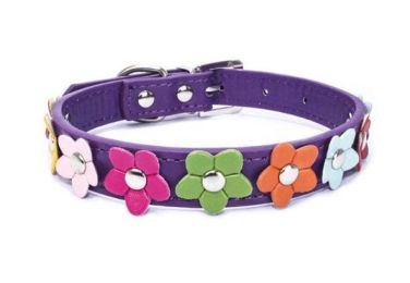 flower pet dog collar (Color: Purple, size: L)