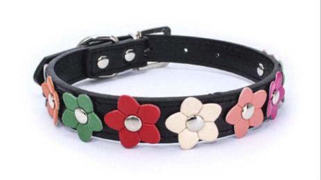 flower pet dog collar (Color: Black, size: XS)
