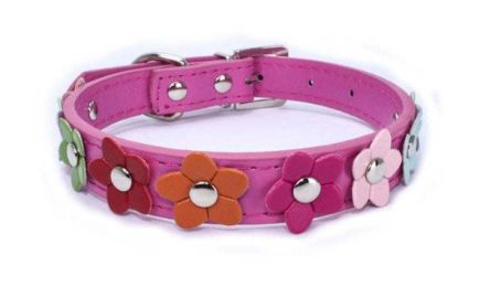 flower pet dog collar (Color: Rose, size: L)