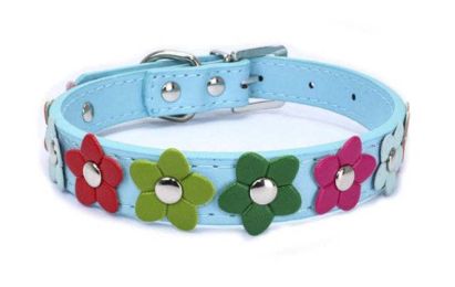 flower pet dog collar (Color: Light Blue, size: L)