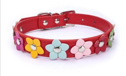 flower pet dog collar (Color: Red, size: L)