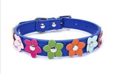 flower pet dog collar (Color: Deep Blue, size: L)