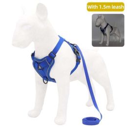 dog harness with 1.5m leash (Color: Blue, size: L)