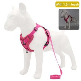 dog harness with 1.5m leash (Color: Rose Red, size: L)