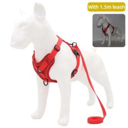 dog harness with 1.5m leash (Color: Red, size: L)