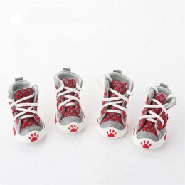 Wholesale 4pcs/set pet dog shoes small dog puppy boots (Color: Red, size: L)