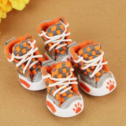 Wholesale 4pcs/set pet dog shoes small dog puppy boots (Color: Gold, size: L)