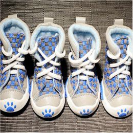 Wholesale 4pcs/set pet dog shoes small dog puppy boots (Color: Blue, size: L)