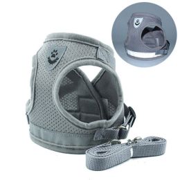 dog harness and leash set (Color: Grey, size: L)