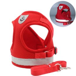 dog harness and leash set (Color: Red, size: XS)