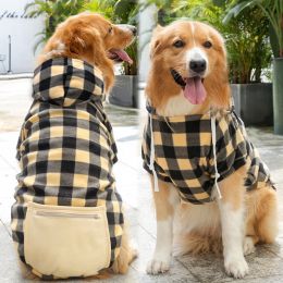 Plaid Dog Hoodie Pet Clothes Sweaters with Hat and Pocket Christmas Classic Plaid Small Medium Dogs Dog Costumes (colour: Zipper pocket coat beige black, size: XS (chest circumference 32, back length 20cm))