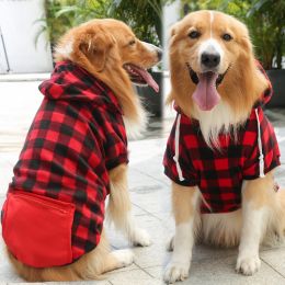 Plaid Dog Hoodie Pet Clothes Sweaters with Hat and Pocket Christmas Classic Plaid Small Medium Dogs Dog Costumes (colour: Zipper pocket coat with red and black plaids, size: XL (chest circumference 52, back length 40cm))