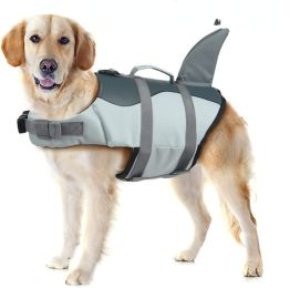 Dog Life Jacket Shark; Dog Lifesaver Vests with Rescue Handle for Small Medium and Large Dogs; Pet Safety Swimsuit Preserver for Swimming Pool Beach B (colour: silver grey, size: XS)