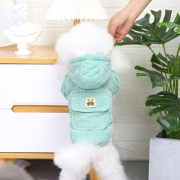 Dog warm clothing; Autumn and winter clothes New cotton padded clothes Teddy pet clothes Winter plush corduroy pull loop two leg cotton padded clothes (colour: Starter Edition - Green, size: L)