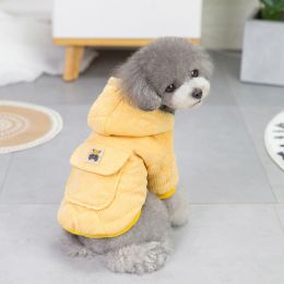 Dog warm clothing; Autumn and winter clothes New cotton padded clothes Teddy pet clothes Winter plush corduroy pull loop two leg cotton padded clothes (colour: Starter - Yellow, size: L)